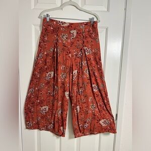 Freshman 1996 Rusty Orange Floral Wide-Leg
Loose Pants with Elastic Waist Size L